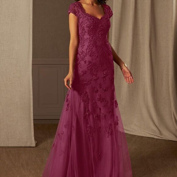 AZAZIE MARBELLA - Mermaid Queen Anne Sequins Lace Floor-Length Dress Mulberry - Picture 1 of 11